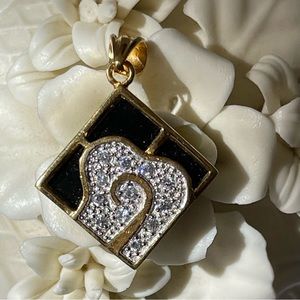 Micro-Pave Clear Stones in Black Base & Gold Tone Square Pendant